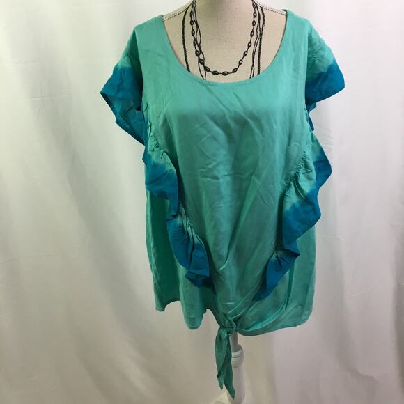 A.n.a Ruffle short sleeve tee turquoise tie dye XL - Picture 3 of 13